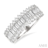 1 1/2 Ctw Wide Baguette and Round Cut Diamond Fashion Band in 14K White Gold