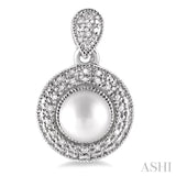 6x6 MM Cultured Pearls and 1/20 Ctw Single Cut Diamond Earrings in Sterling Silver