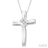 1/10 Ctw Round Cut Diamond Cross Pendant in Sterling Silver with Chain