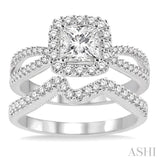 5/8 ctw Diamond Wedding Set with 1/2 ctw Princess Cut Engagement Ring and 1/6 ctw Wedding Band in 14K White Gold