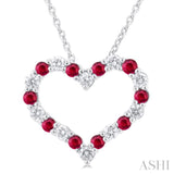 1.80 MM Round Cut Ruby and 1/4 Ctw Open Heart Round Cut Diamond Precious Fashion Pendant With Chain in 14K White Gold