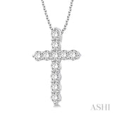 1 1/2 Ctw Round Cut Diamond Cross Pendant in 14K White Gold with Chain