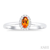 5x3 MM Oval Shape Citrine and 1/20 Ctw Single Cut Diamond Halo Semi-Precious Ring in 10K White Gold
