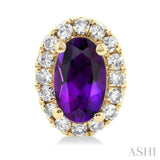 5x3 MM Oval Shape Amethyst and 1/8 Ctw Single Cut Diamond Halo Semi-Precious Stud Earrings in 10K Yellow Gold