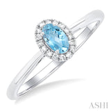 5x3 MM Oval Shape Aquamarine and 1/20 Ctw Single Cut Diamond Halo Semi-Precious Ring in 14K White Gold