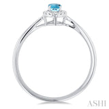 5x3 MM Oval Shape Aquamarine and 1/20 Ctw Single Cut Diamond Halo Semi-Precious Ring in 14K White Gold