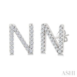 1/8 Ctw Initial 'N' Single Cut Diamond Earrings in 10K White Gold