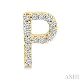 1/10 Ctw Initial 'P' Round Cut Diamond Earrings in 10K Yellow Gold