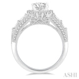 7/8 ctw Oval Shape Baguette and Round Cut Diamond Semi-Mount Engagement Ring in 14K White Gold