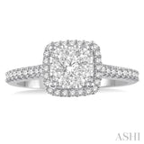 1/2 Ctw Round Diamond Lovebright Halo Engagement Ring in 14K White and Yellow Gold