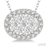 1/2 Ctw Oval Shape Lovebright Round Cut Diamond Pendant With Chain in 14K White Gold