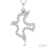 1/6 Ctw Single Cut Diamond Dove Petite Pendant in 14K White Gold with Chain