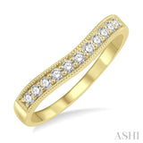 1/4 ctw Curved Center Milgrain Border Round Cut Diamond Wedding Band in 14K Yellow Gold