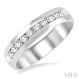 1/2 ctw Niched Center Round Cut Diamond Men's Wedding Band in 14K White Gold