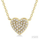 1/8 Ctw Heart Charm Round Cut Diamond Petite Pendant With Chain in 10K Yellow Gold