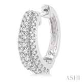 1/2 Ctw Triple Row Round Cut Diamond Huggie Petite Earrings in 14K White Gold