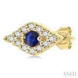 2.0 MM Round Cut Sapphire and 1/10 Ctw Evil Eye Round Cut Diamond Precious Petite Fashion Earring in 14K Yellow Gold