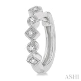 1/10 Ctw Circular & Rhombus Mount Round Cut Diamond Huggie Petite Earrings in 14K White Gold