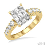 1 Ctw Fusion Baguette and Round Cut Diamond Engagement Ring in 14K Yellow and White gold