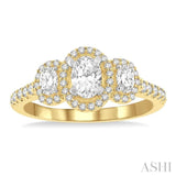 1 Ctw Past, Present & Future Round Cut Diamond Engagement Ring With 3/8 Ct Oval Cut Center Stone in 14K Yellow and White Gold