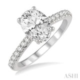 1/3 Ctw Oval Shape Diamond Semi-Mount Engagement Ring in 14K White Gold