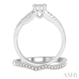 1/2 Ctw Lovebright Diamond Wedding Set With 1/3 Ctw Circular Mount Bypass Engagement Ring and 1/6 Ctw Chevron Wedding Band in 14K White Gold