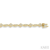 1 1/10 Ctw Single Cut Diamond Marquise and Floral Link Bracelet in 10K Yellow Gold