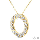 1/2 ctw Ribbed Swirl  Circle Round Cut Diamond Fashion Pendant With Chain in 14K Yellow Gold