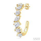 1 1/2 Ctw Scatter Mixed Diamond Cut Fashion Half Hoop Earring in 14K Yellow Gold