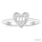 1/6 ctw Petite Bezel Set Heart Shape Fusion Baguette and Round Cut Diamond Fashion Ring in 10K White Gold