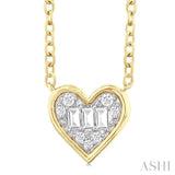 1/6 Ctw Petite Bezel Set Heart Shape Fusion Baguette and Round Cut Diamond Fashion Pendant With Chain in 10K Yellow Gold