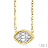 1/6 Ctw Petite Bezel Set East-West Marquise Shape Fusion Baguette and Round Cut Diamond Fashion Pendant With Chain in 10K Yellow Gold