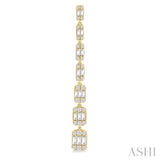 1 1/2 ctw Fusion Baguette and Round Cut Diamond Fashion Long Earring in 14K Yellow Gold