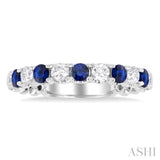 2.85 MM Sapphire and 1/2 ctw Round Cut Diamond Precious Wedding Band in 14K White Gold