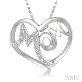 1/20 Ctw MOM Round Cut Diamond Heart Pendant With Chain in 10K White Gold