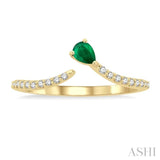 4X3 MM Pear Cut Emerald and 1/10 ctw Petite Round Cut Diamond Precious Fashion Ring in 10K Yellow Gold