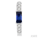 4X2 MM Baguette Cut Sapphire and 1/8 ctw Petite Round Cut Diamond Fashion Huggies in 10K White Gold