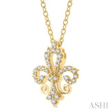 1/6 ctw Petite Carved Fleur De Lis Round Cut Diamond Fashion Pendant With Chain in 10K Yellow Gold