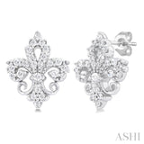 1/5 ctw Petite Fleur De Lis Round Cut Diamond Fashion Stud Earring in 10K White Gold