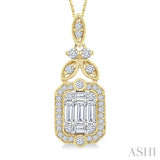 5/8 Ctw Fusion Baguette and Round Cut Diamond Fashion Pendant With Chain in 14K Yellow and White Gold