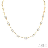 1 1/10 ctw Fusion Baguette and Round Cut Diamond Bar Necklace in 14K Yellow and White Gold