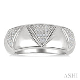 1/10 Ctw Bold Straight and Inverted Chevron Round Cut Diamond Wide Fashion Band in Sterling Silver
