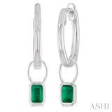 5x3 MM Bezel Set Emerald Precious Fashion Huggie Earrings in 14K White Gold