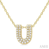 1/10 ctw Bubble Accent Initial 'U' Round Cut Diamond Fashion Pendant With Chain in 10K Yellow Gold