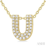 1/10 ctw Bubble Accent Initial 'U' Round Cut Diamond Fashion Pendant With Chain in 10K Yellow Gold
