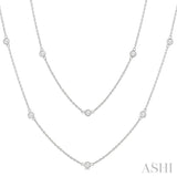 1 Ctw Bezel Set Round Cut Diamond Station Long Necklace in 14K White Gold