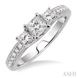 3/4 Ctw Diamond Engagement Ring with 1/3 Ct Princess Cut Center Stone in 14K White Gold