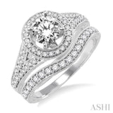 1 1/10 Ctw Diamond Wedding Set with 7/8 Ctw Round Cut Engagement Ring and 1/5 Ctw Wedding Band in 14K White Gold