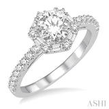 1 1/5 Ctw Diamond Engagement Ring with 5/8 Ct Round Cut Center Stone in 14K White Gold