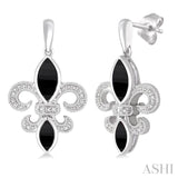 Silver Fleur De Lis Gemstone & Diamond Earrings